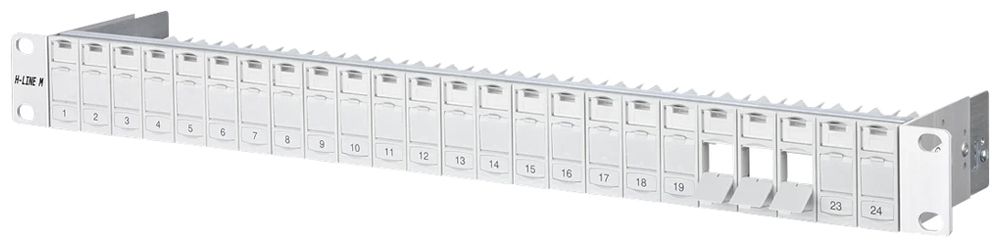 Patchpanel 19" H-LINE M, 24-Port Keystone leer geschirmt 1HE, grau