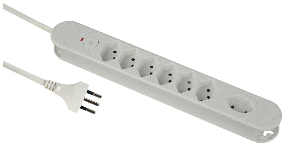 Prise multiple Re:Life 10A avec interrupteur EN/HORS 7×T13 1.8m blanc