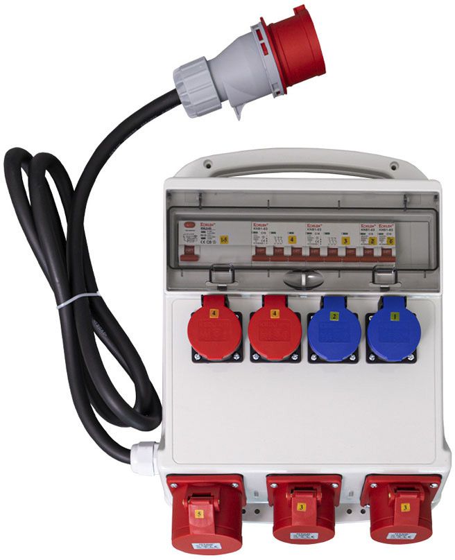 Ekström Baustromverteiler, IP55 2×T13, 2×T25, 1×CEE32A, 2×CEE16A