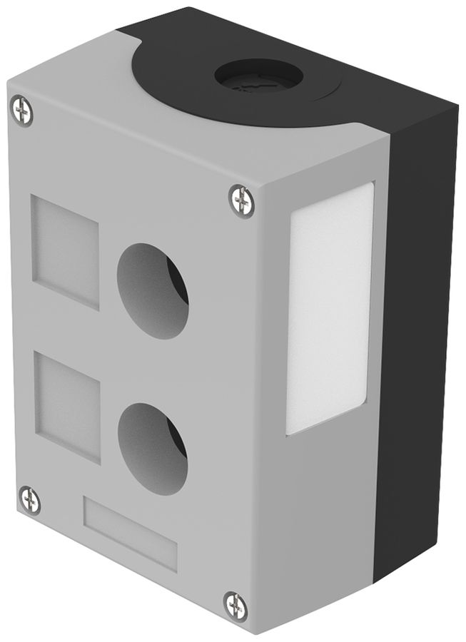 Aufbaugehäuse EAO 45, 2 Einbaulöcher Ø22.3mm, m.Schildträger Einführung M20 grau