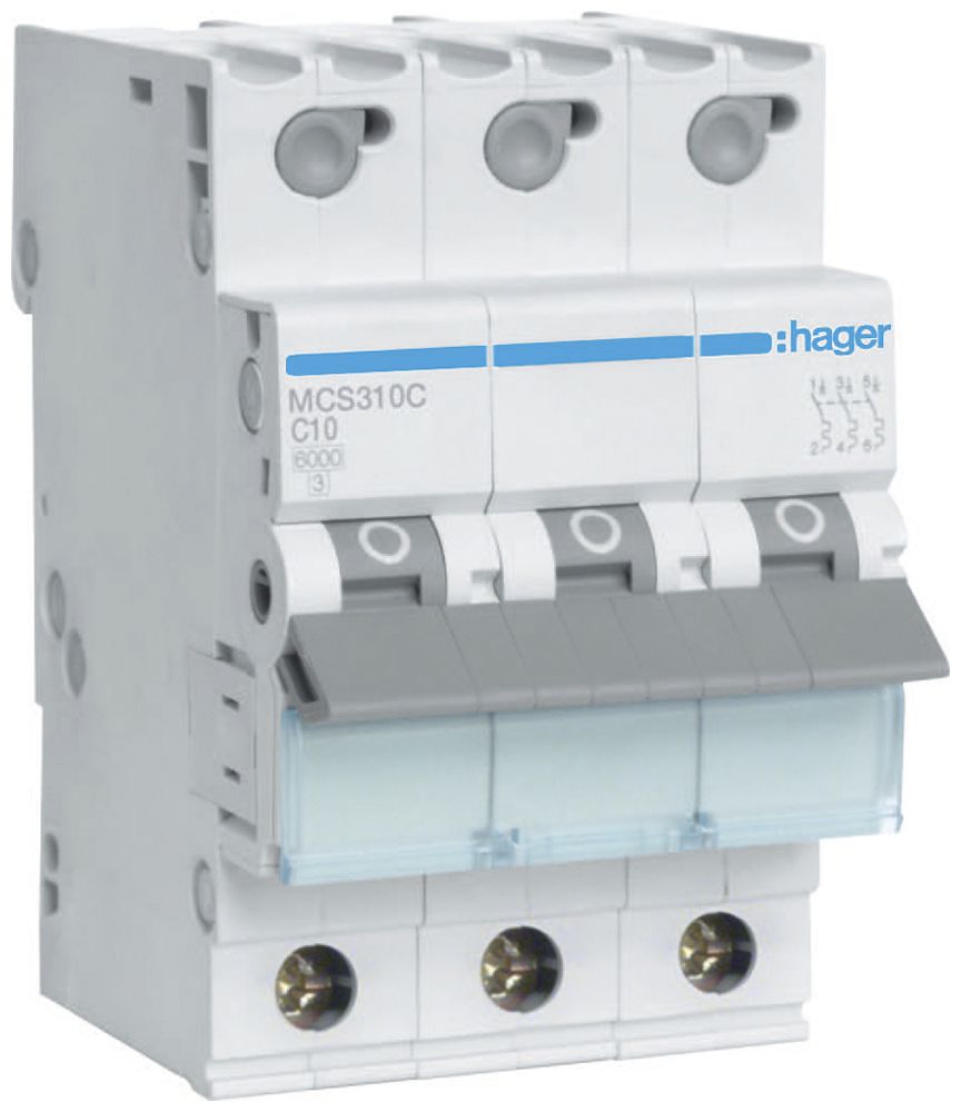 Leitungsschutzschalter Hager MCB quickconnect 3P 400V Typ C 10A Icn 6kA 3TE