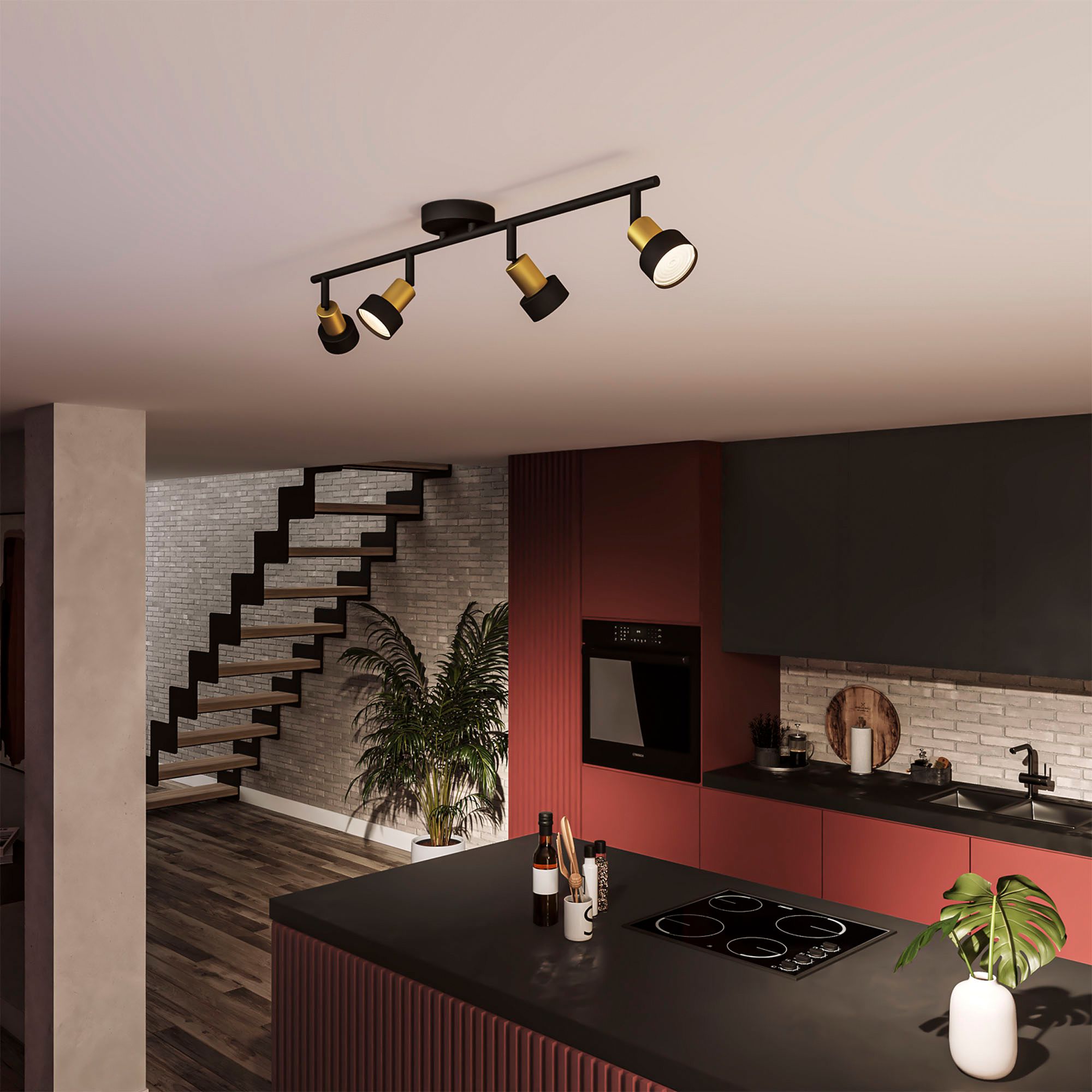 Spot Philips Conduit GU10 4×5W 694×134mm nero/ottone