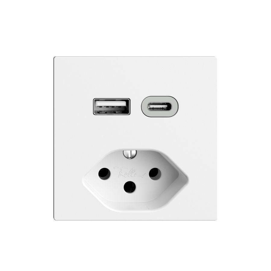 Prise USB type A+C + type 13 Feller EDIZIOdue F 230V 3000mA blanc