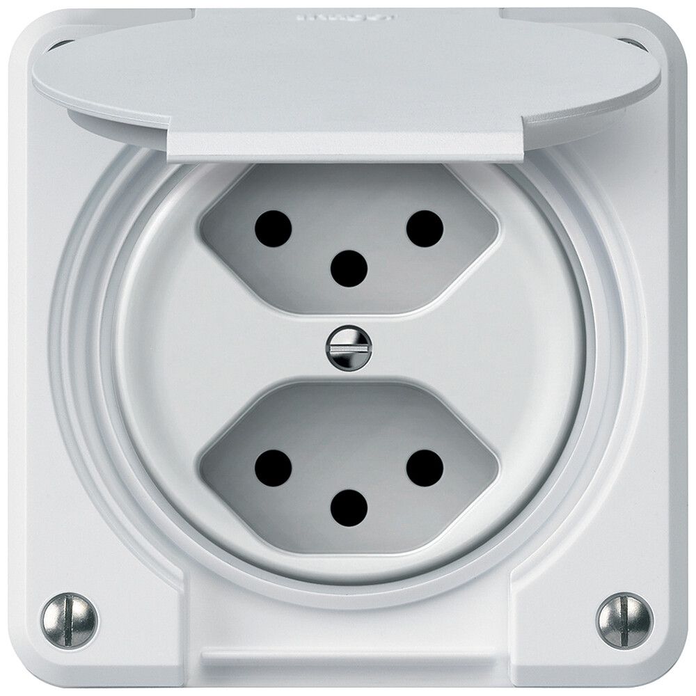 Prise FI robusto 1×T23 30mA 16A 250V 86×86mm IP21 blanc
