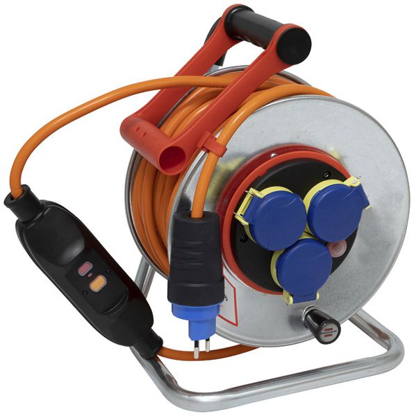 Kabelrolle Grant SK FI + Bretec 240 Ø240mm 25m 3×1.5mm² 3×T13 Stahl grau