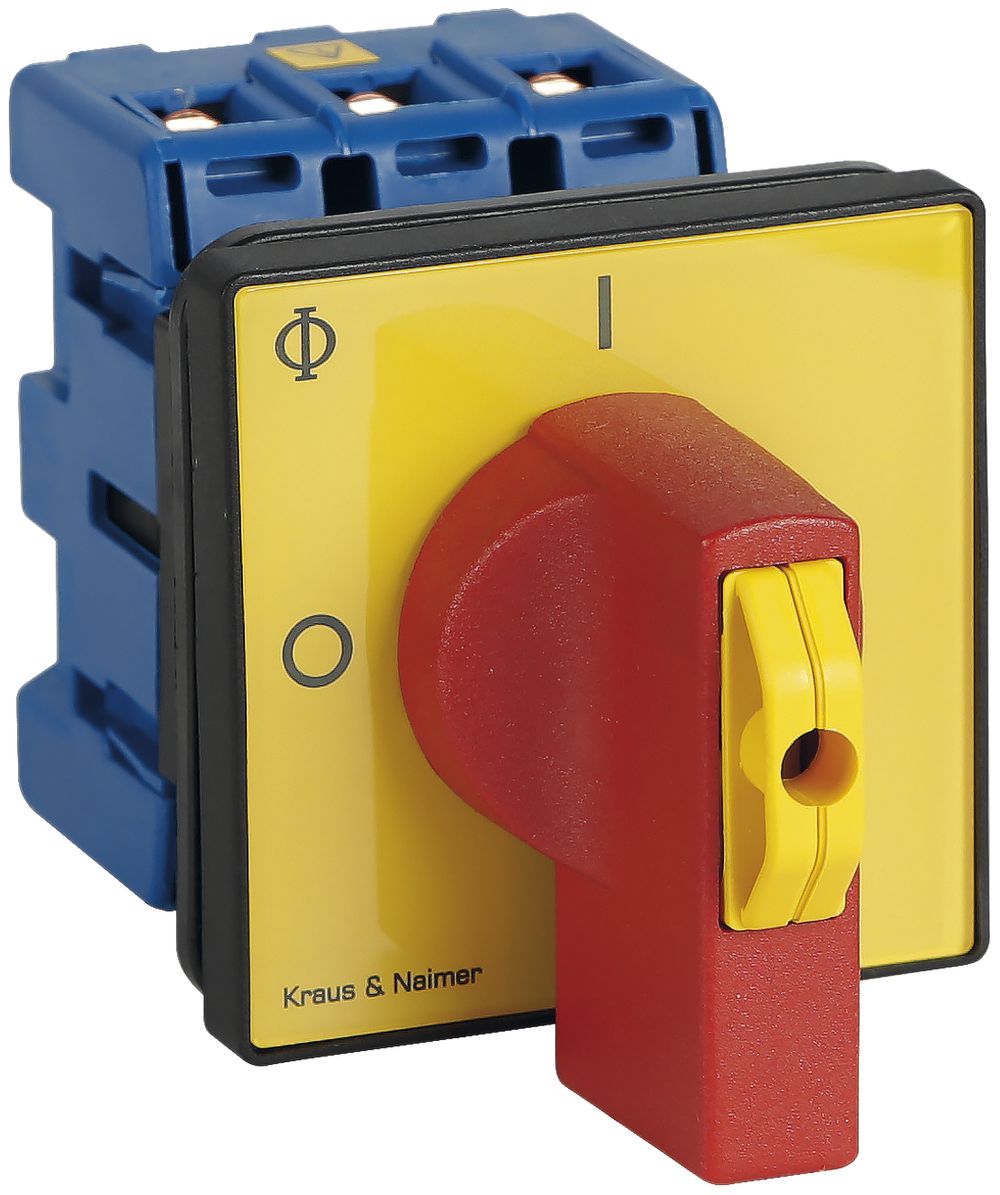 Interrupteur sectionneur INC 3P p.mont.front., 40A, 0-1, jn, 64×64mm, verr.ro/jn