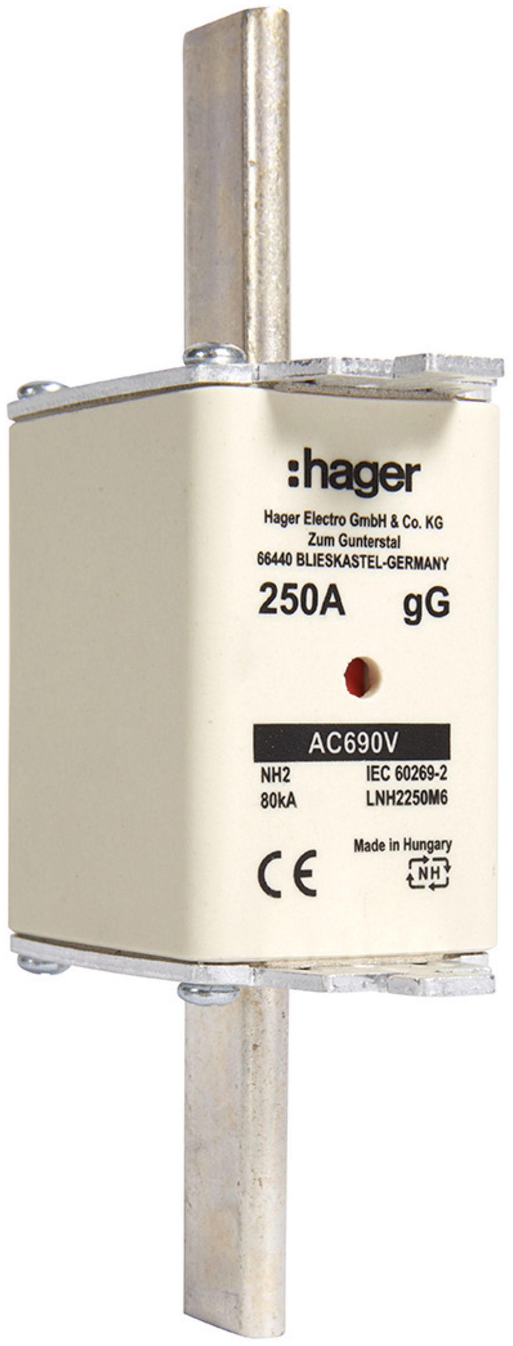 Fusible HPC Hager DIN2c 690VAC 250A gG/gL avertisseur double inoxydable