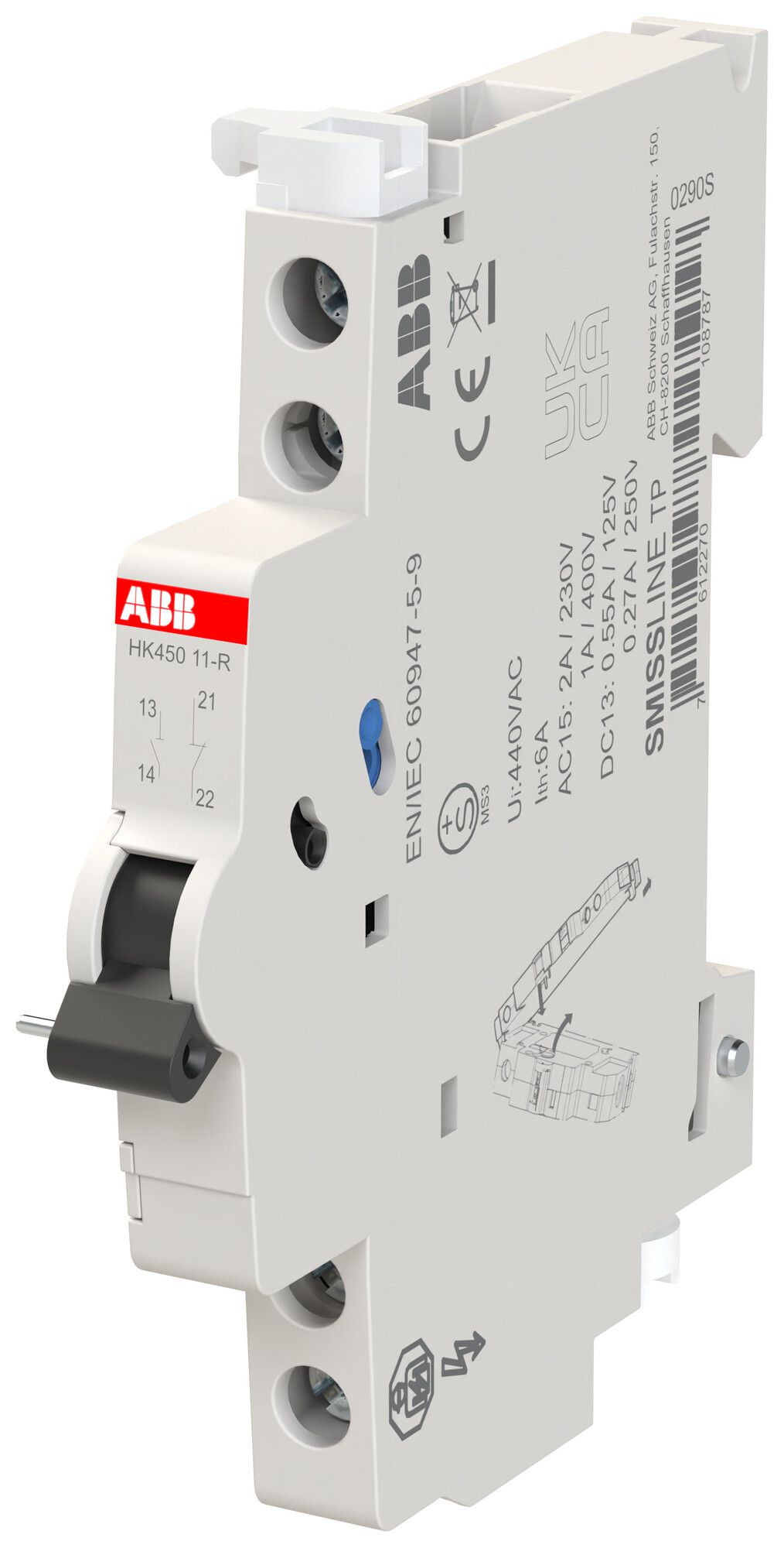 Contact auxiliaire ABB SMISSLINE CLASSIC HK45011-R, 1F+1O, 6A/230V, droite