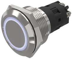 Leuchtdrucktaster EAO 82 1COM 24V Schraubanschluss flach Ø22mm rastend weiss