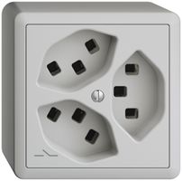AP-Steckdose 3×T23 Feller EDIZIOdue FX54, 1×getrennt, Steckklemmen, hellgrau