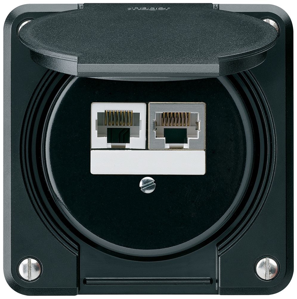 UP-Anschlussdose robusto IP55 schwarz 1×RJ45/s 1×RJ45/u getrennt