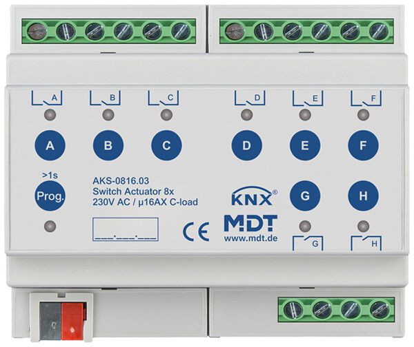 Actionneur-commutateur KNX AMD MDT AKS-0816.03 8-can 16A 230VAC 6UM