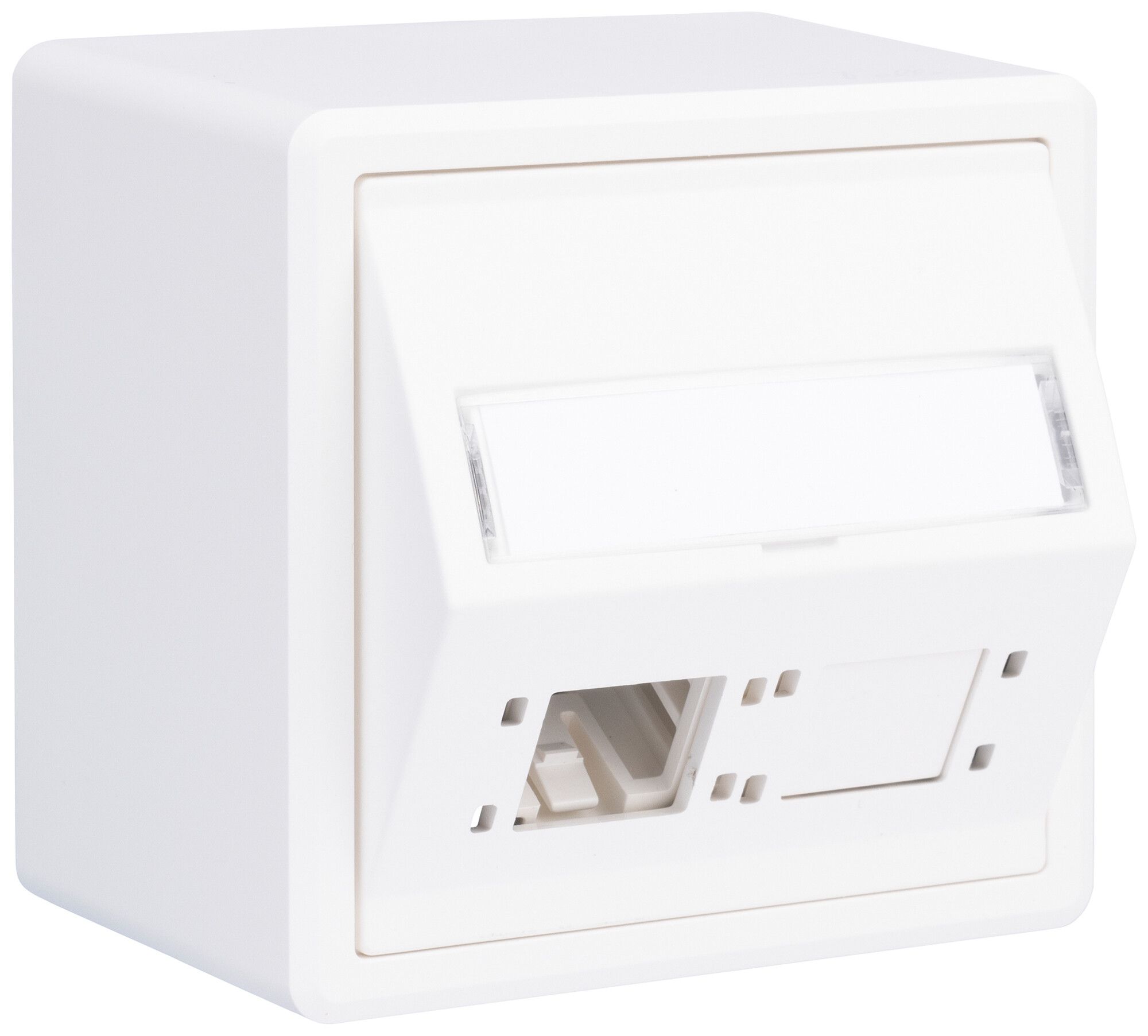 Scatola di raccordo AP R&M obliquo per 2 prese 74×74×54mm bianco