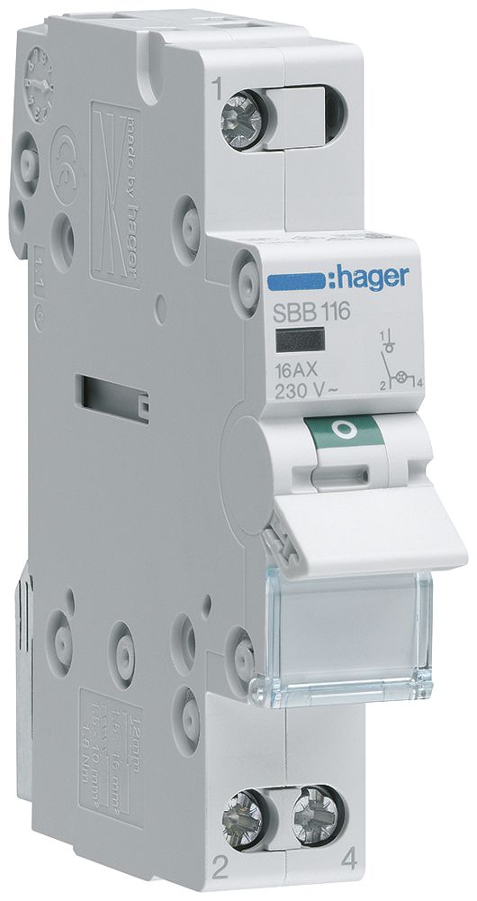 REG-Ausschalter Hager SBB 16A 230V 1 Schliesser 0 Öffner 1 Wechsler