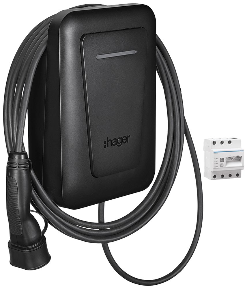 Station de charge Hager witty solar II triphasé 22kW 250×370×150mm avec câble