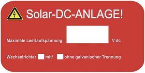 Etichetta Plica EET UV HA tipo 3 "Solar-DC-ANLAGE!" 50×90mm rosso