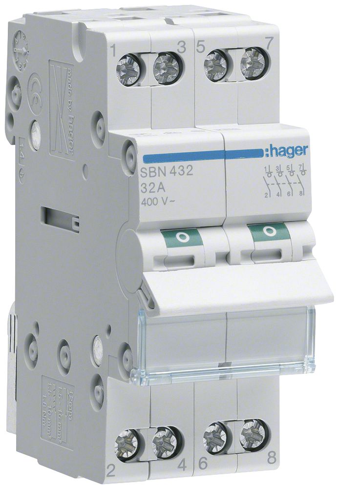 REG-Ausschalter Hager 32A 400V 4 Schliesser 0 Öffner 0 Wechsler 2TE