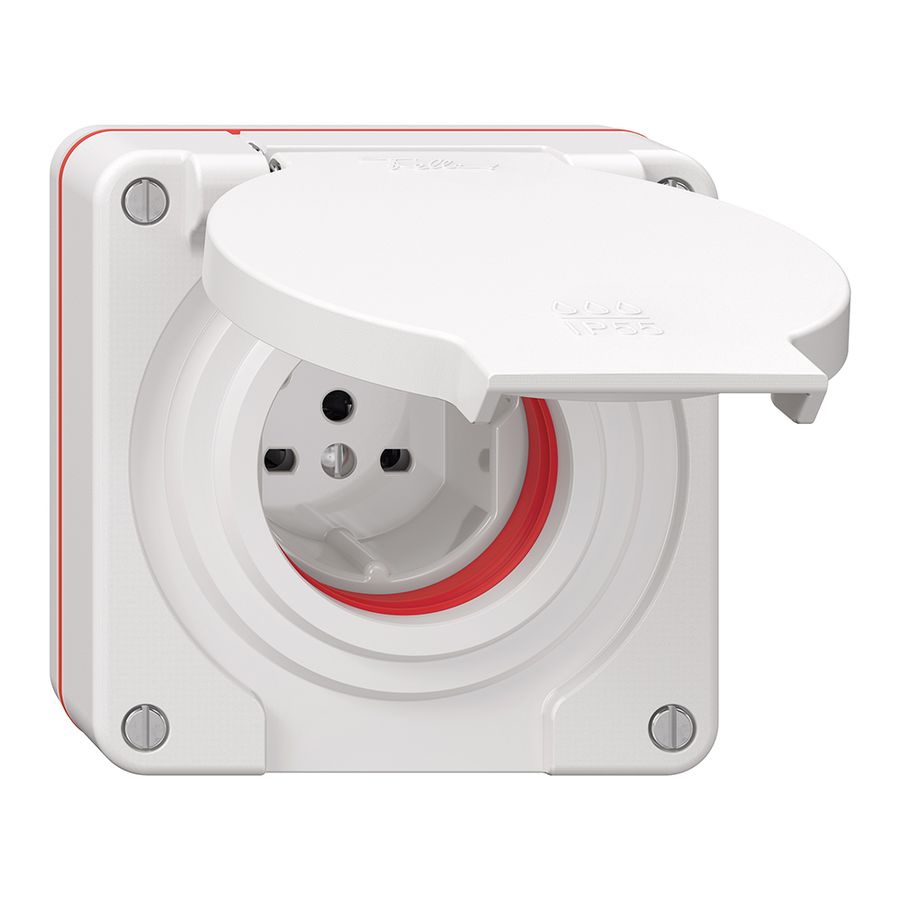 Prise NUP NEVO, 1×T15, IP55 d'après SN 441011, a.joint rouge, blanc