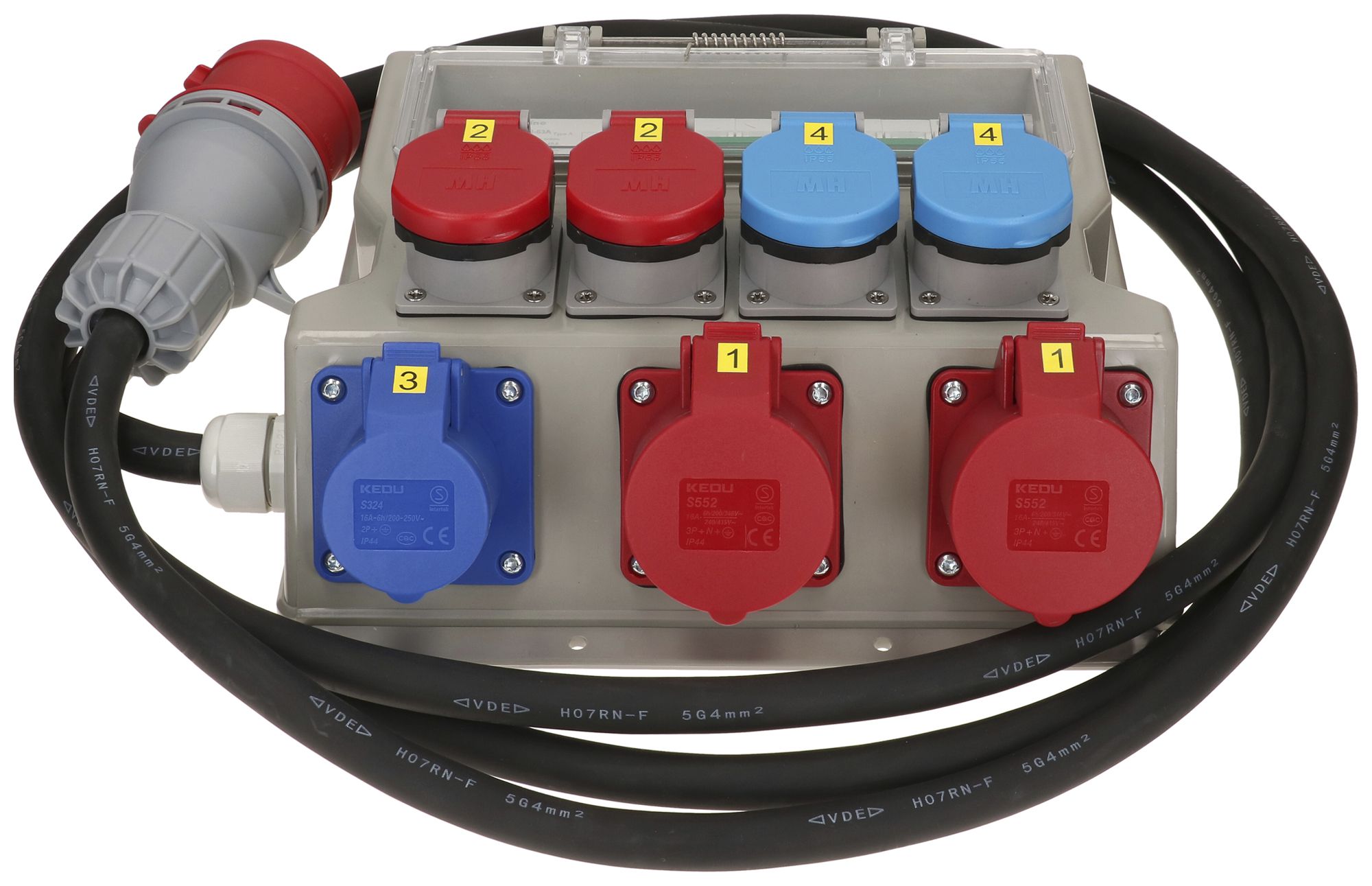 Stromverteiler MH 2×T23 2×T25 1×CEE16A 3L 2×CEE16A 5L 1×FI 4.5m CEE32