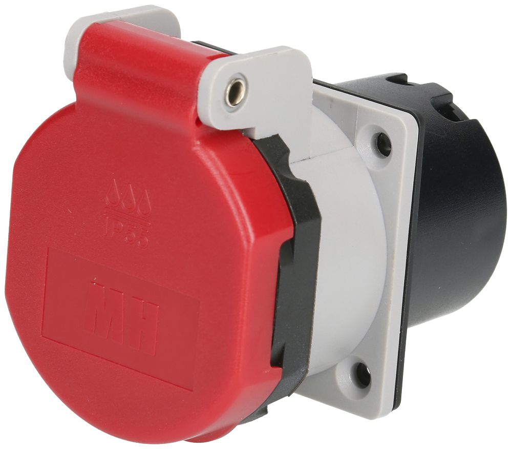 EB-Steckdose Typ 15, 10A, 440V, schlagfest, IP55, grau/rot