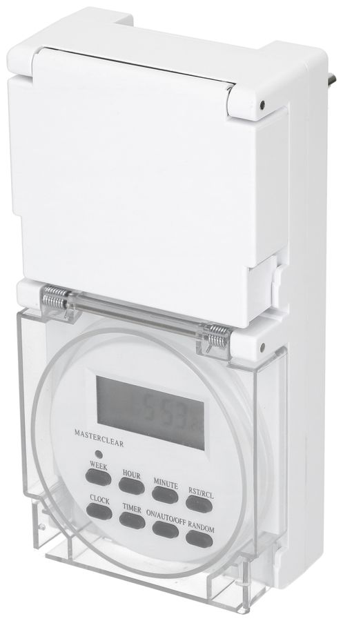 Minuteur à prise MH numérique 24h 1×type 13 10A 230V IP55 blanc