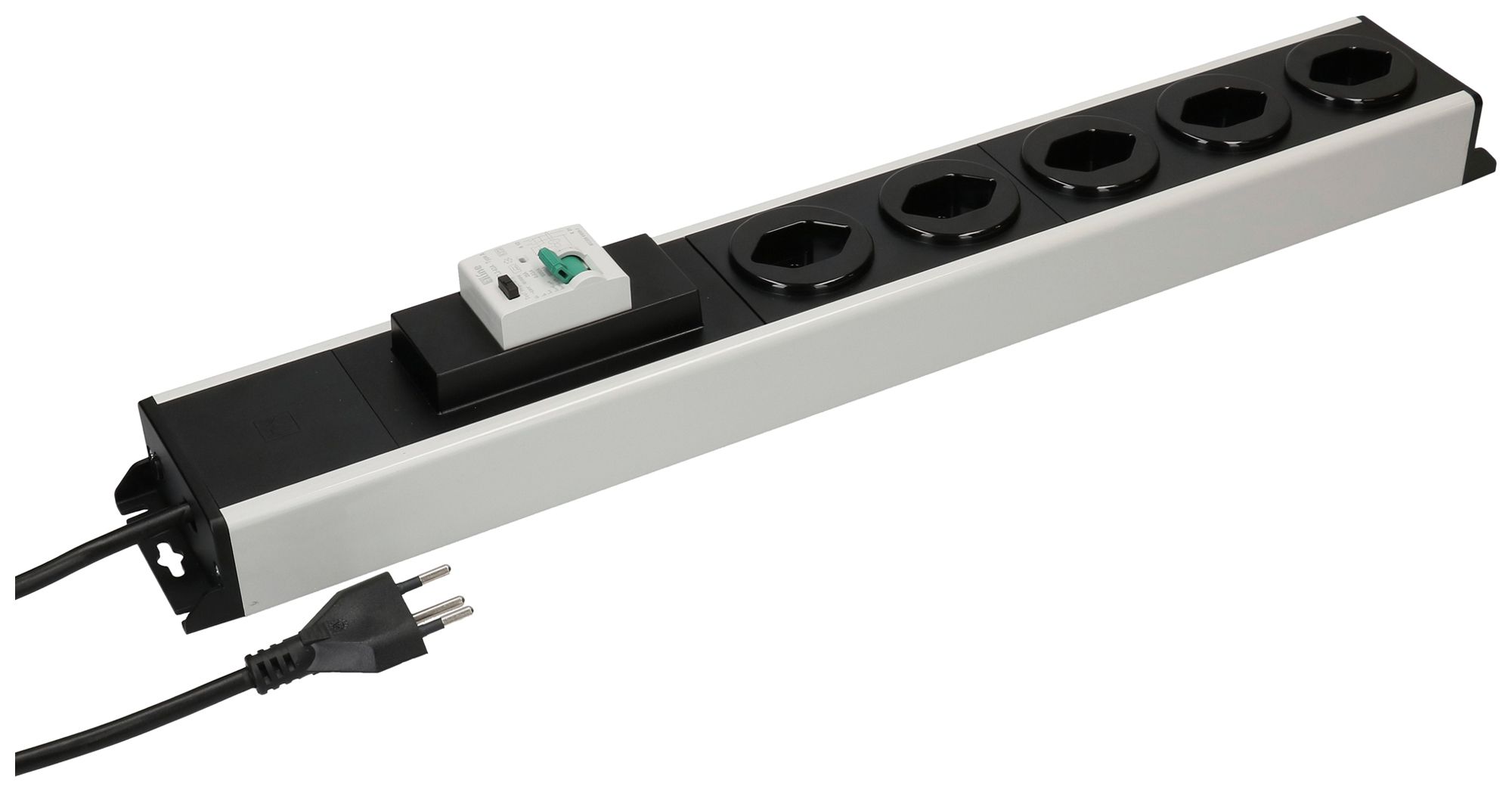 Prise multiple MH POWER LINE 10A 5×T13 1.5m gris-noir avec FI 25A/30mA