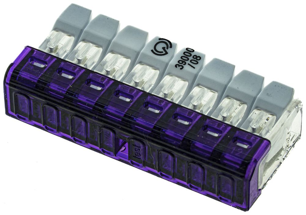 Borne de connexion Woertz 8P 0.2…2.5mm² leviers de commande violet transparent