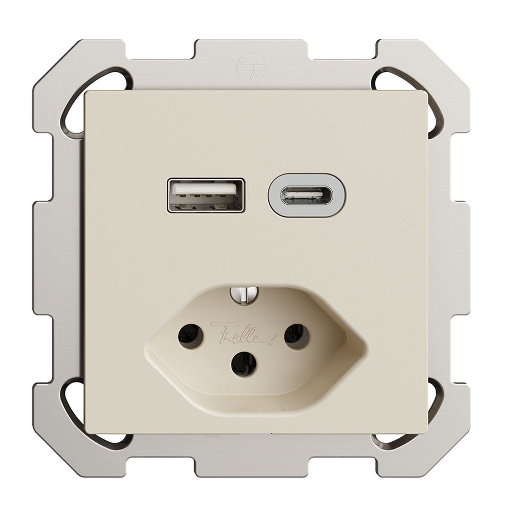 Prise ENC USB type A+C + type 13 Feller EDIZIOdue FM 230V 3000mA crema