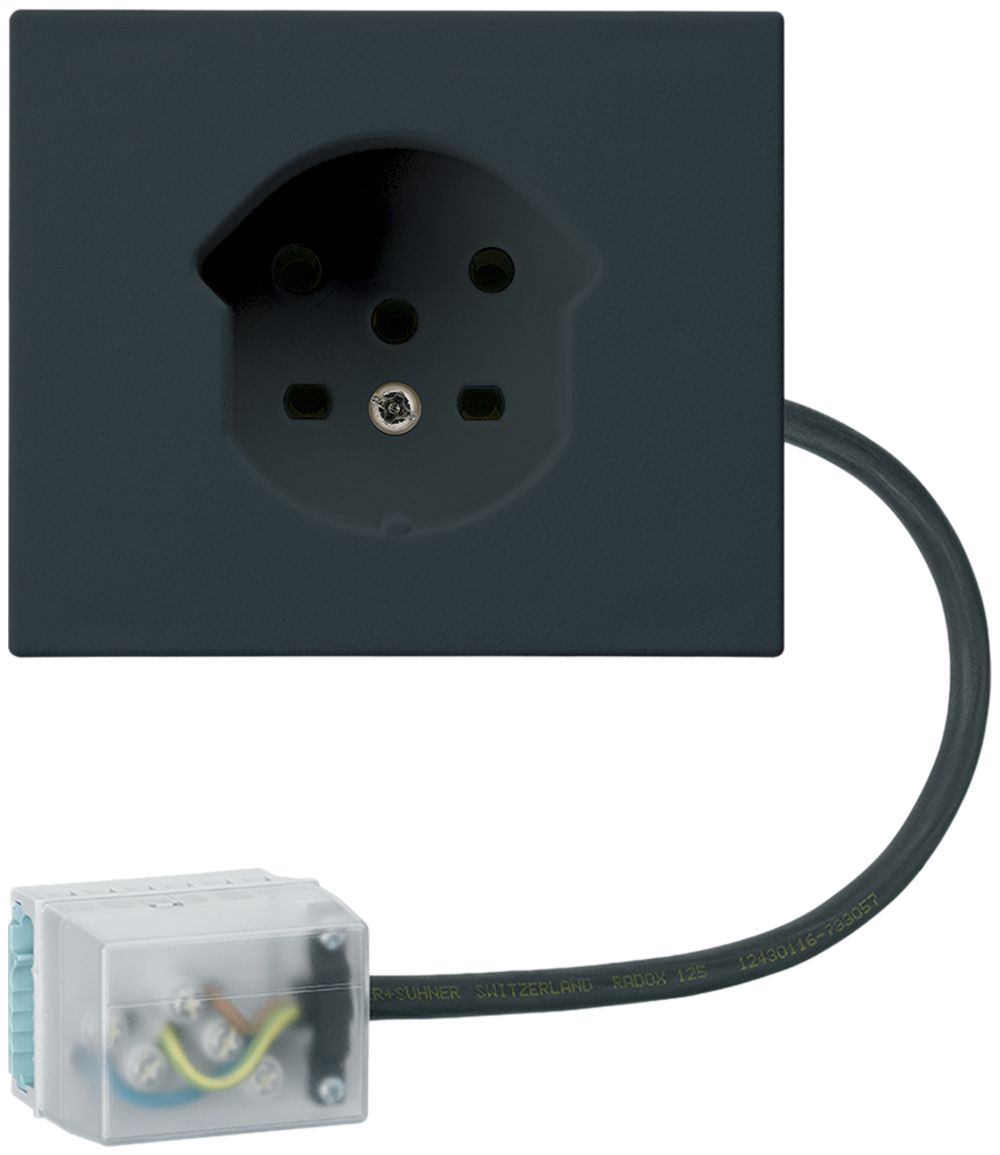 FLF-Steckdose HA Typ 15 mit Steckklemmen mit Flachkabel-Adapter Power schwarz