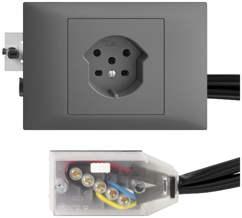 EB-Steckdose EDIZIOdue T15 dunkelgrau 45…69mm für Flachkabel Technofil