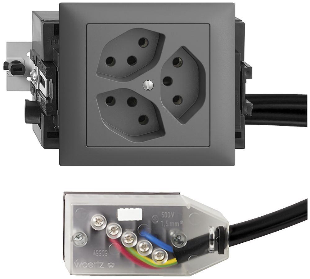 EB-Steckdose EDIZIOdue 3×T13 L2 dunkelgrau 49…69mm für Technofil