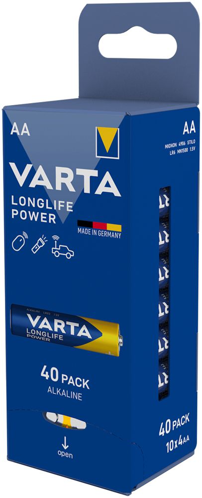 Pila alcalina VARTA Longlife Power AA box a 40 pezzi