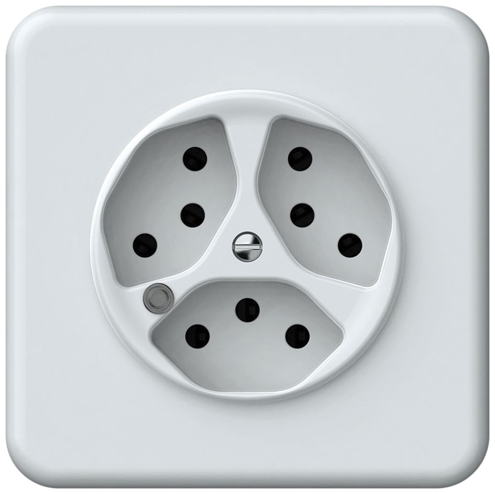 Prise ENC origin 3×type 13 lum.vert 10A 230V 92×92mm blanc