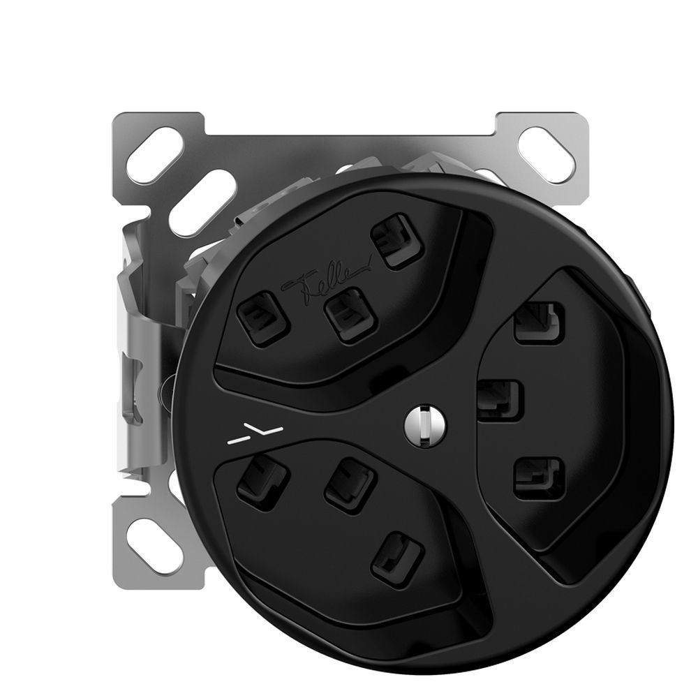 AP-Steckdose 3×T23 Feller STANDARDdue QXCO54, 1×getrennt, Steckklemmen, schwarz