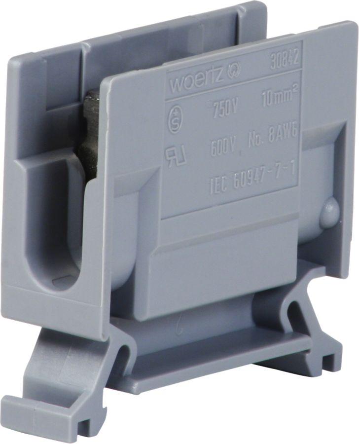 Borne de dérivation Woertz 4…10mm² 57A 750V vis 2×1 rail DIN 35mm gris