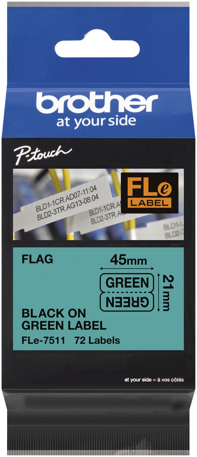 Cassetta nastro Brother FLE-7511 45×21mm×72 pezzi verde/nero