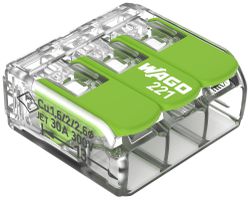 Verbindungsklemme WAGO Green Range 3L 0.5…6mm² mit Hebel gn Transparent