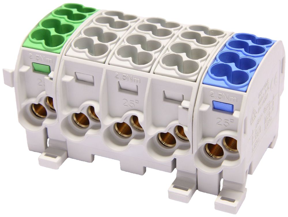 Verteilerblock Typ C 10×35/10×25mm² CU grau N+3L+PE