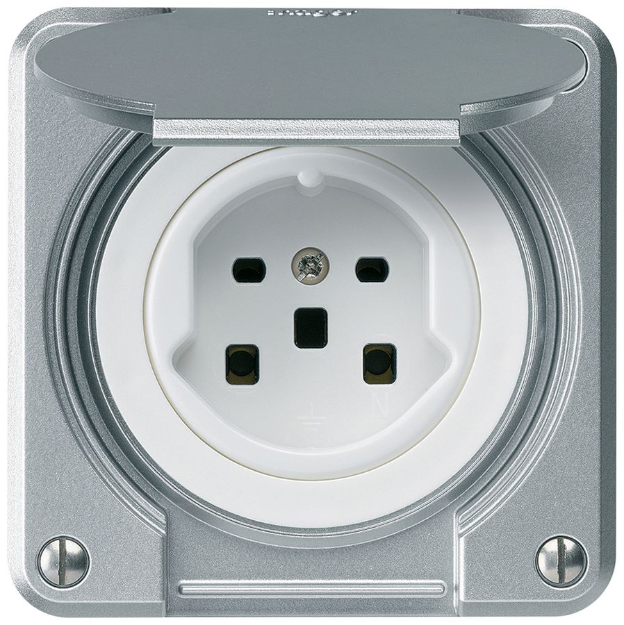 Steckdose HA robusto Typ 25 mit Steckklemmen mit Klappdeckel aluminium