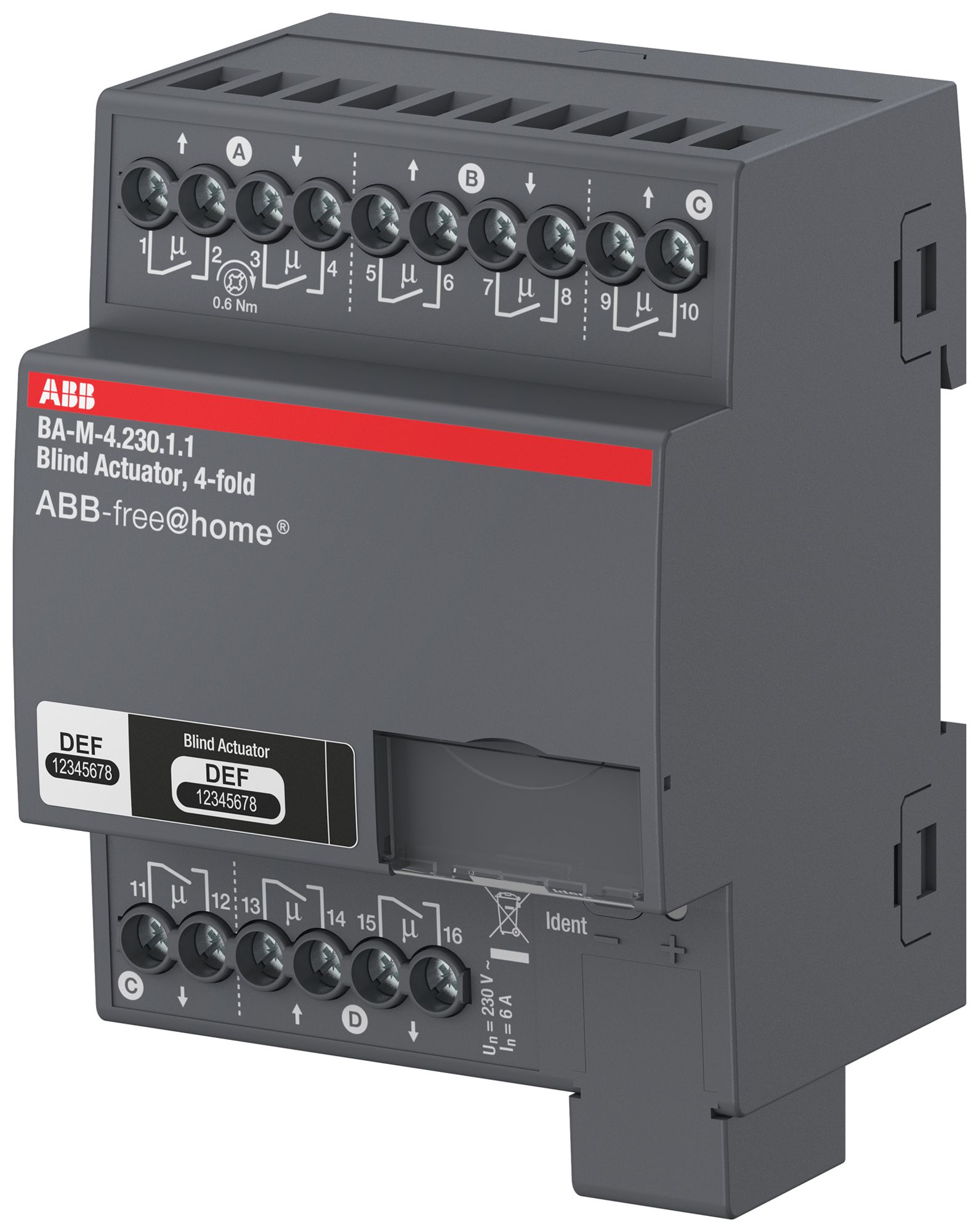 Attuatore di persiana AMD ABB-free@home BA-M-4.230.1.1, 4-volte, 6A/230VAC