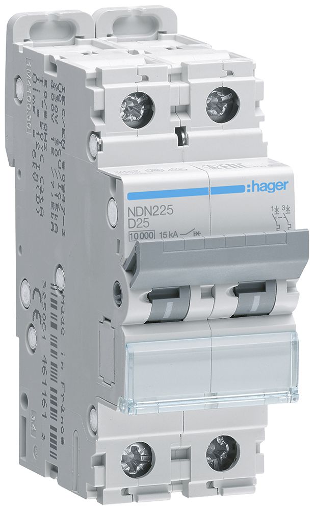 Leitungsschutzschalter Hager MCB 2P 415V Typ D 25A Icn 10kA Icu 15kA 2TE