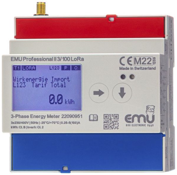 Compteur d'énergie AMD EMU Professional II 3×100A direct MID S0 LoRa SMA