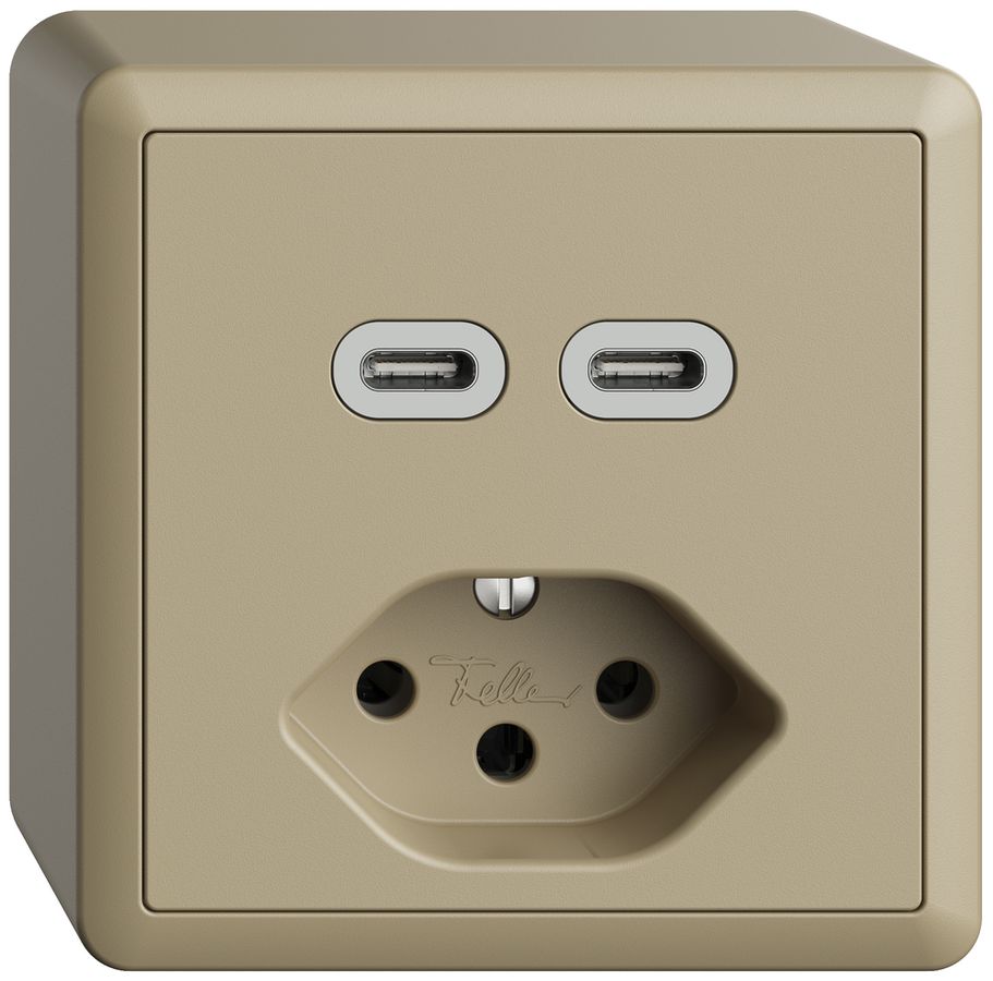 Prise AP USB 2×type C + type 13 Feller EDIZIOdue FX54 230V 3000mA sand