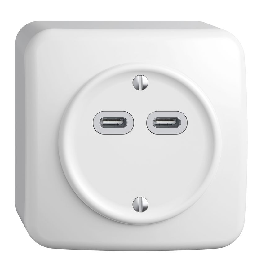 Prise AP USB 18W 2×type C Feller STANDARDdue QX54 230V 3600mA blanc