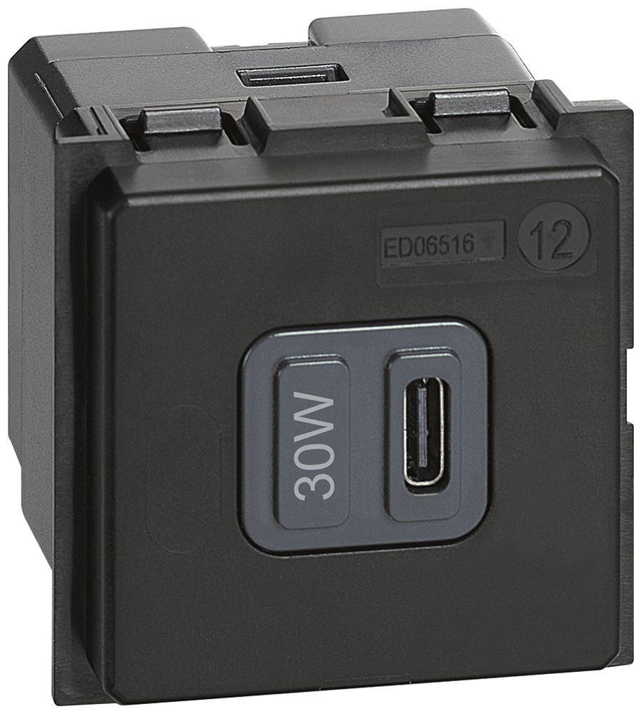 EB-USB-Ladesteckdose Legrand Living Now 2 Module 1×USB-C 3000mA 5…9V schwarz