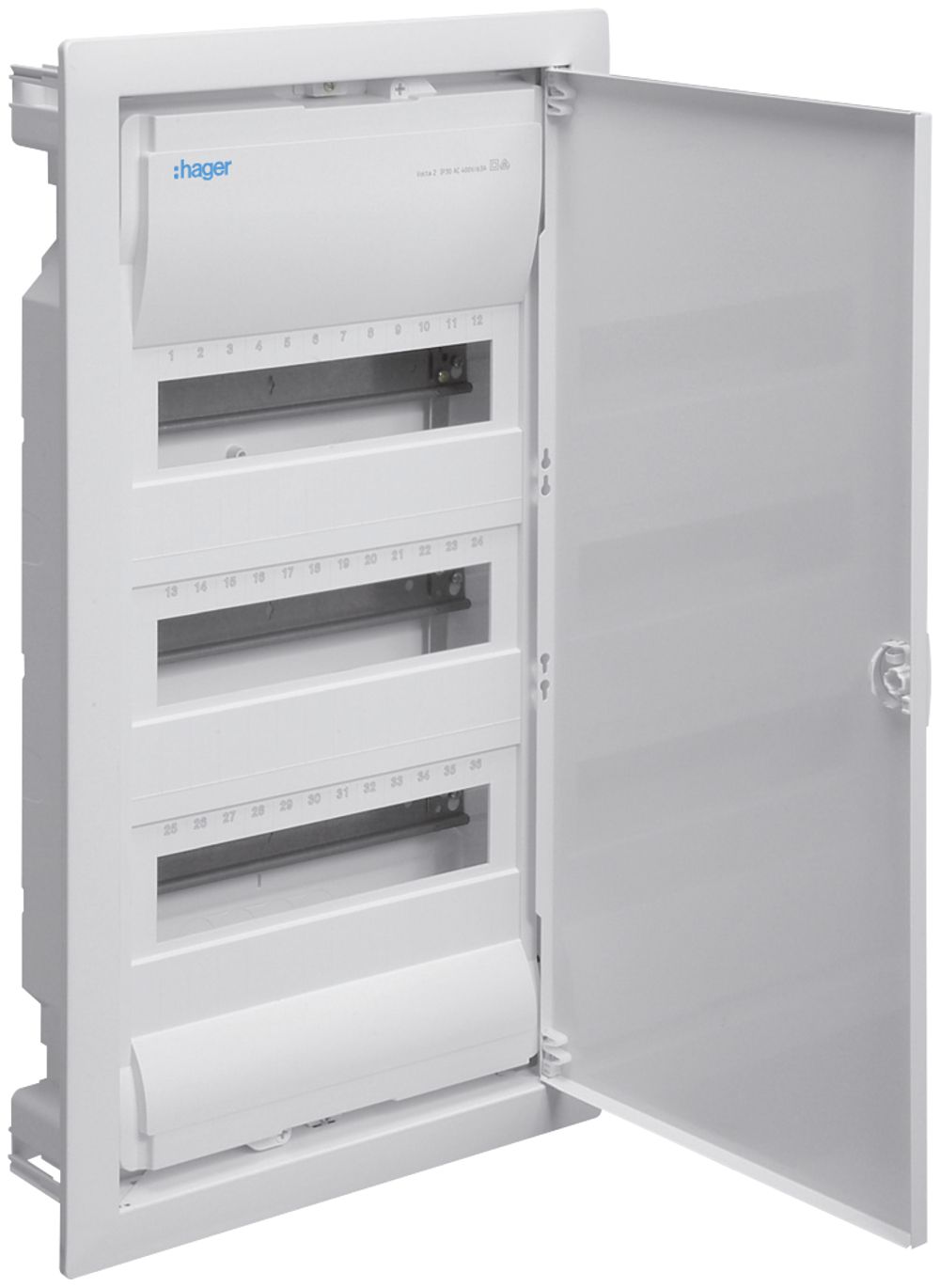 Coffret de distribution ENC Hager volta 3 rangées 36UM porte IP30 348×630×94.5mm