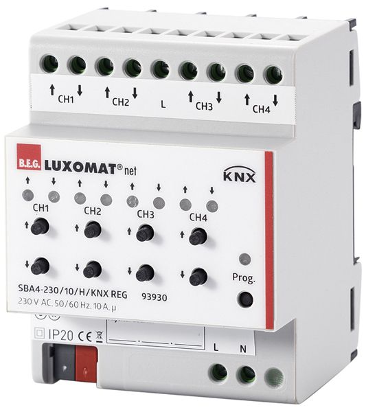 Actionneur de jalousie AMD KNX Luxomat SBA4-230/10/H/KNX, 4-fois, 10A/230VAC