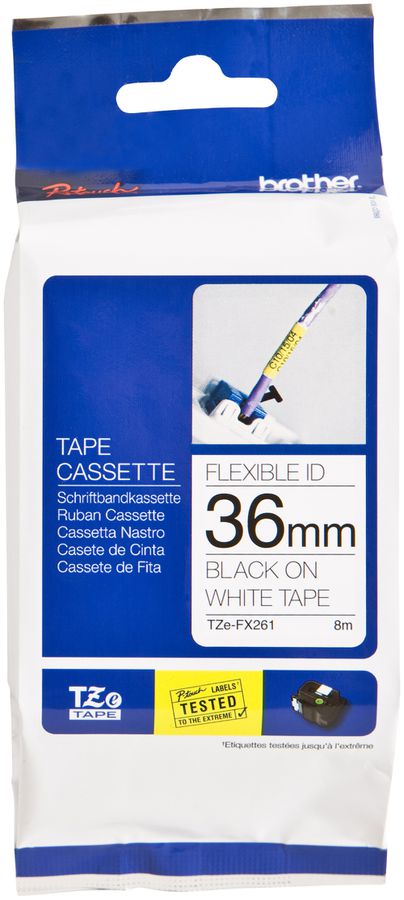 Cassette ruban Brother TZe-FX261 36mm×8m, blanc