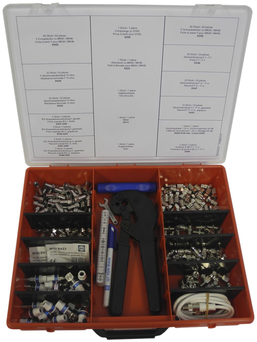 Valigia di servizio per antenne WISI DV42A per R/TV, con pinza crimp