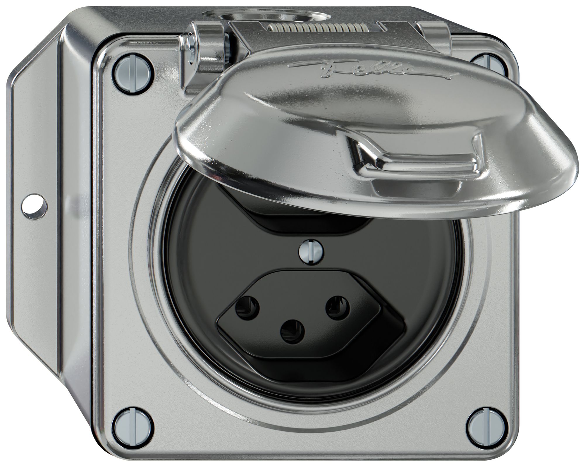 AP-Steckdose ELEMENT 2×Typ 13 10A 250V IP20 mit Klappdeckel aluminium